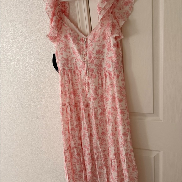 Floral Pink Dress with Ruffle Sleeves - Picture 8 of 10
